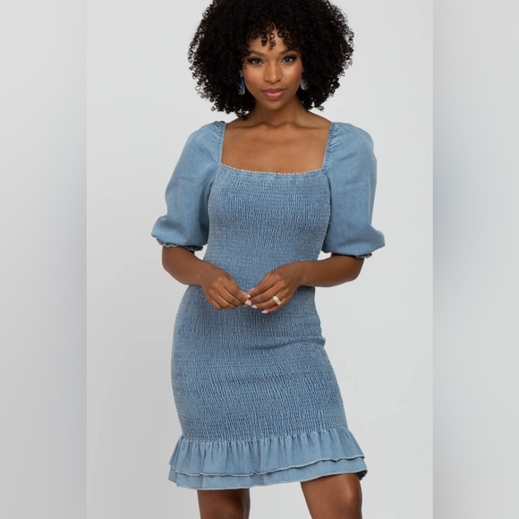 Romantics Shirred Bodice Puff Sleeve Mini Dress Blush